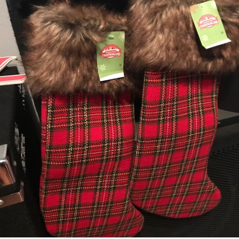 Plaid Christmas Stocking with fur top.
